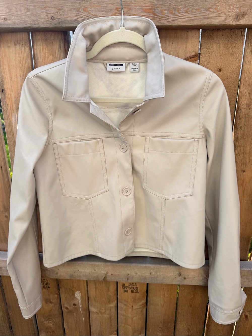 Aritzia Neutral Cream Leather Button Jacket